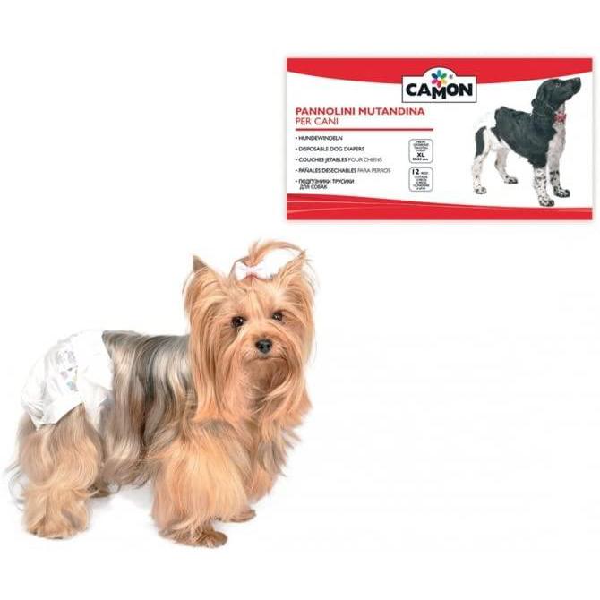 Confezione da 12 pezzi di pannolini mutandina Camon taglia XXL per cani di grande taglia. Confezione da 12 pezzi di pannolini mutandina Camon taglia XXL per cani di grande taglia.